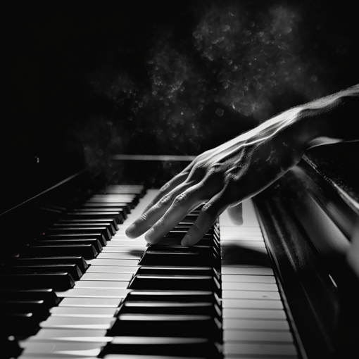 A black and white image of an individual's hand gracefully hovering over piano keys, about to strike a note. The image captures a sense of anticipation, evoking the emotional potency that a single note can unleash