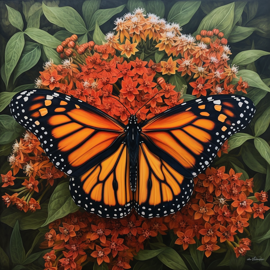 The image is a breathtaking capture of a Monarch butterfly resting on a vibrant milkweed flower, its iconic orange and black wings spread in full display. The backdrop is a verdant field, a hint of the expansive journey the delicate creature undertakes
