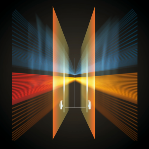 A captivating diagram of the double-slit experiment. A beam of light is shown hitting a barrier with two slits. The light waves spread out from each slit and interfere with each other, creating an interference pattern of light and dark bands on a screen on the other side of the barrier