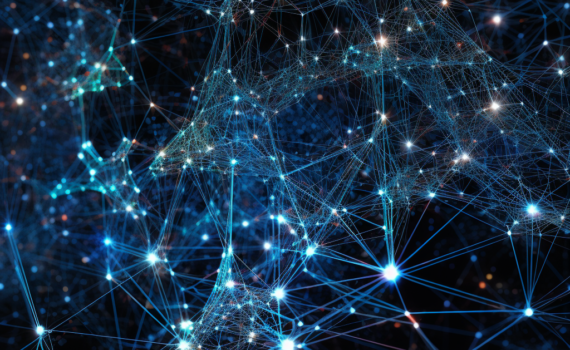 A digitally rendered image showcasing a complex network of nodes interconnected, each node symbolizing a block in a blockchain. The nodes are in various shades of blue, against a black, matrix-like background, giving an impression of the digital world of cryptocurrency