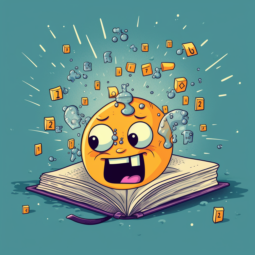 A playful illustration of a cartoon math book with a sad face, referencing the joke in the blog post. The math book is surrounded by equations and puns floating in bubbles, symbolizing the humor found in mathematics