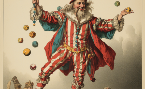 Websites for Further Reading: A Fool's History: Jesters & Fools: An insightful article tracing the history of jesters and fools throughout different time periods and cultures. The Role of The Jester in Medieval Courts: Detailed analysis of the jester's role in medieval society, their work, and their impact. Jesters and Fools - Court Jesters: A fascinating account of the attire and responsibilities of jesters in various cultures. Image Description: A colorful illustration depicts a jester in traditional attire - a multicolored, checkered outfit, a fool's cap with bells, and a bauble. He is standing in a royal court, juggling balls, and his expressive face exudes a sense of mirth and mischievous intelligence