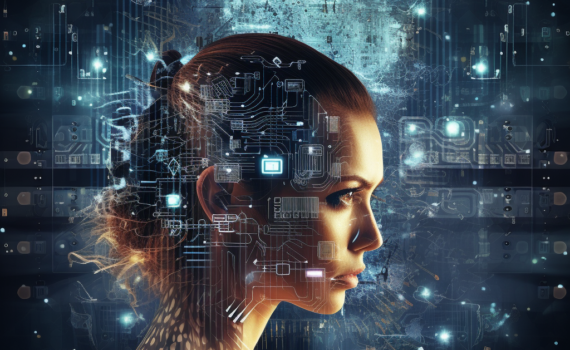 A futuristic image displaying an interface of coding language interwoven with human-like neural connections, symbolizing the convergence of human intelligence and artificial intelligence