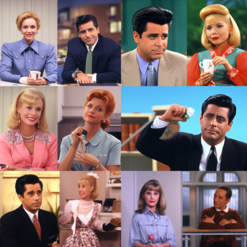 An image collage of popular sitcoms across the years. Images from "I Love Lucy," "MAS*H," "Friends," "The Office," and "The Good Place" encapsulate the changing trends in TV sitcom humor over the years