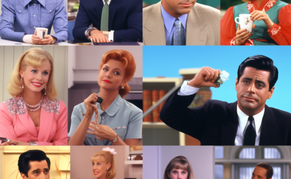 An image collage of popular sitcoms across the years. Images from "I Love Lucy," "MAS*H," "Friends," "The Office," and "The Good Place" encapsulate the changing trends in TV sitcom humor over the years